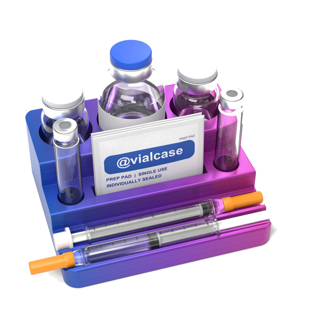 Staged: VialCase Reconstitution Station 2 x 10 mL in RGB Metallic - items shown are not included