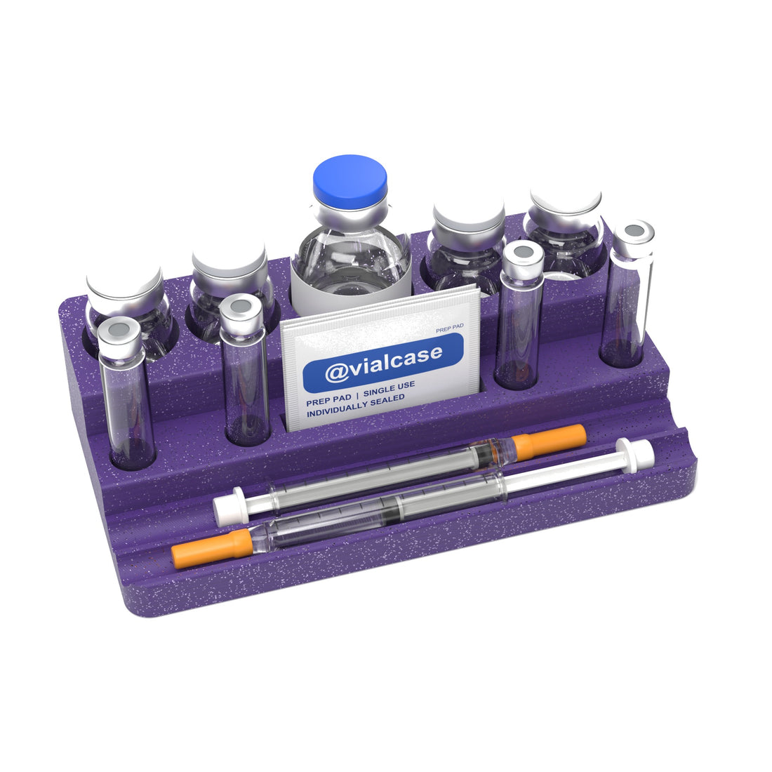 Staged: VialCase Reconstitution Station 4 x 10 mL in Galaxy Purple - items shown are not included