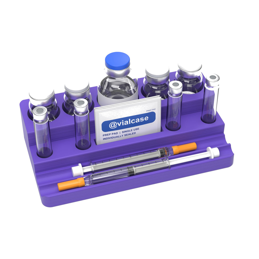 Staged: VialCase Reconstitution Station 4 x 10 mL in Purple - items shown are not included
