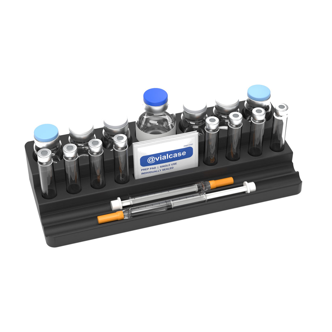 Staged: VialCase Reconstitution Station 6 x 10 mL in Black - items shown are not included