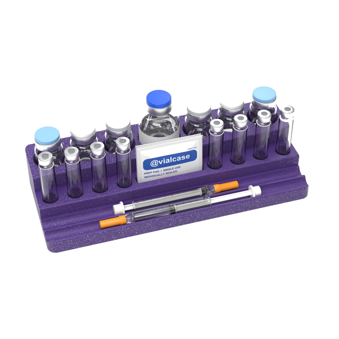 Staged: VialCase Reconstitution Station 6 x 10 mL in Galaxy Purple - items shown are not included