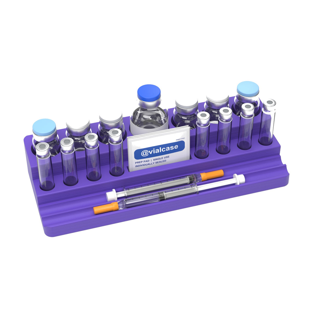 Staged: VialCase Reconstitution Station 6 x 10 mL in Purple - items shown are not included