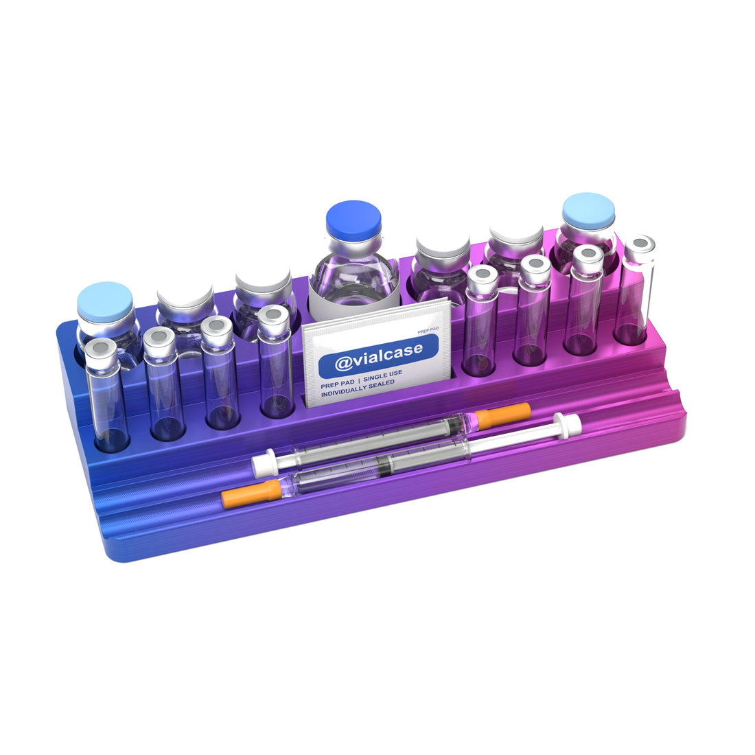Staged: VialCase Reconstitution Station 6 x 10 mL in RGB Metallic - items shown are not included