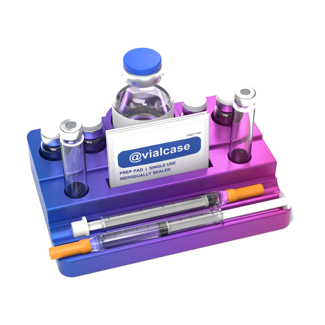 Staged: VialCase Reconstitution Station 4 x 3 mL in RGB Metallic - items shown are not included