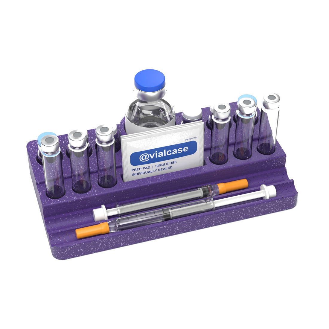 Staged: VialCase Reconstitution Station 6 x 3 mL in Galaxy Purple - items shown are not included