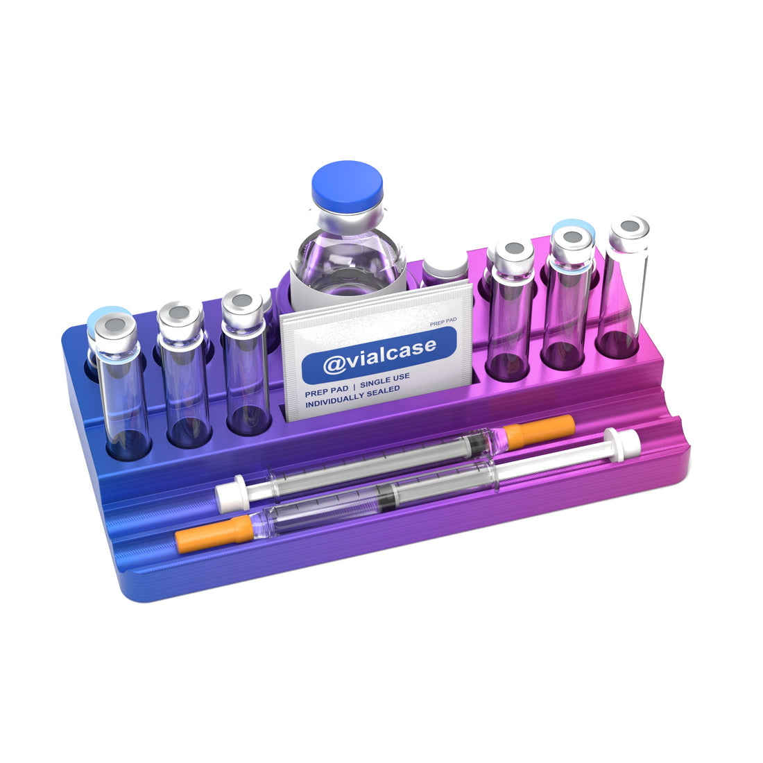 Staged: VialCase Reconstitution Station 6 x 3 mL in RGB Metallic - items shown are not included