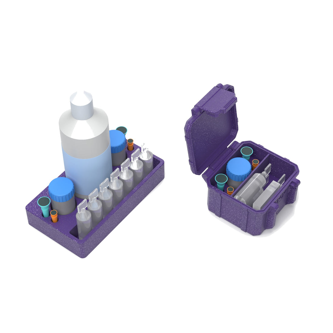 Staged: Scleral Home + Travel Set - Station + Travel Case in Galaxy Purple - lens cup, plungers, saline vials and bottles shown are not included