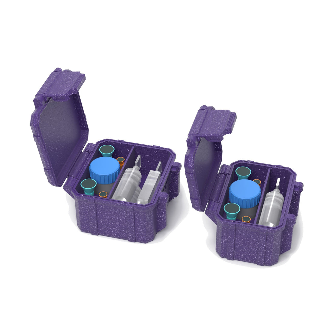 Staged: Scleral Travel Set - Travel Case + Tool Organizer in Galaxy Purple - lens cup, plungers, saline vials and bottles shown are not included