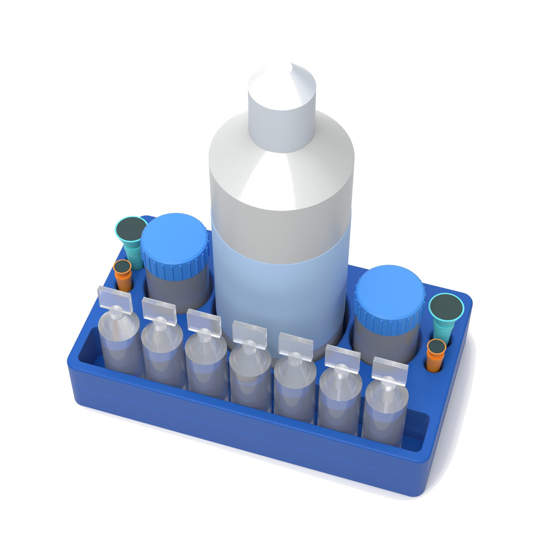 Staged: Scleral Lens Station - Large in Cobalt Blue - lens cup, plungers, saline vials and bottles shown are not included