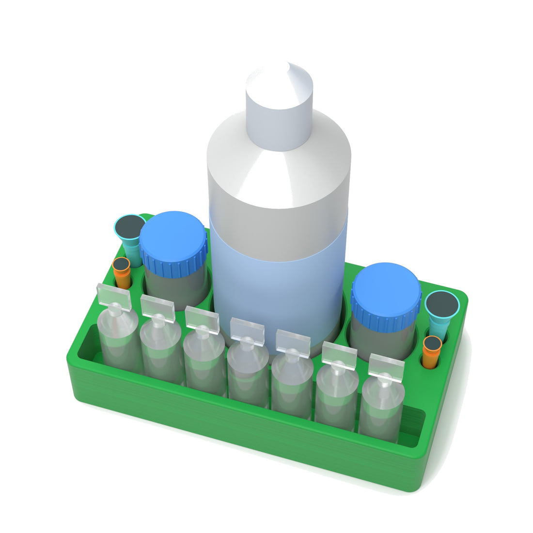 Staged: Scleral Lens Station - Large in Cyber Green - lens cup, plungers, saline vials and bottles shown are not included