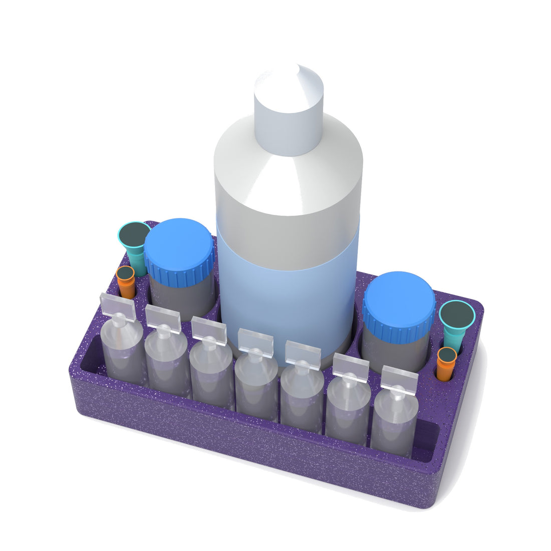Staged: Scleral Lens Station - Large in Galaxy Purple - lens cup, plungers, saline vials and bottles shown are not included