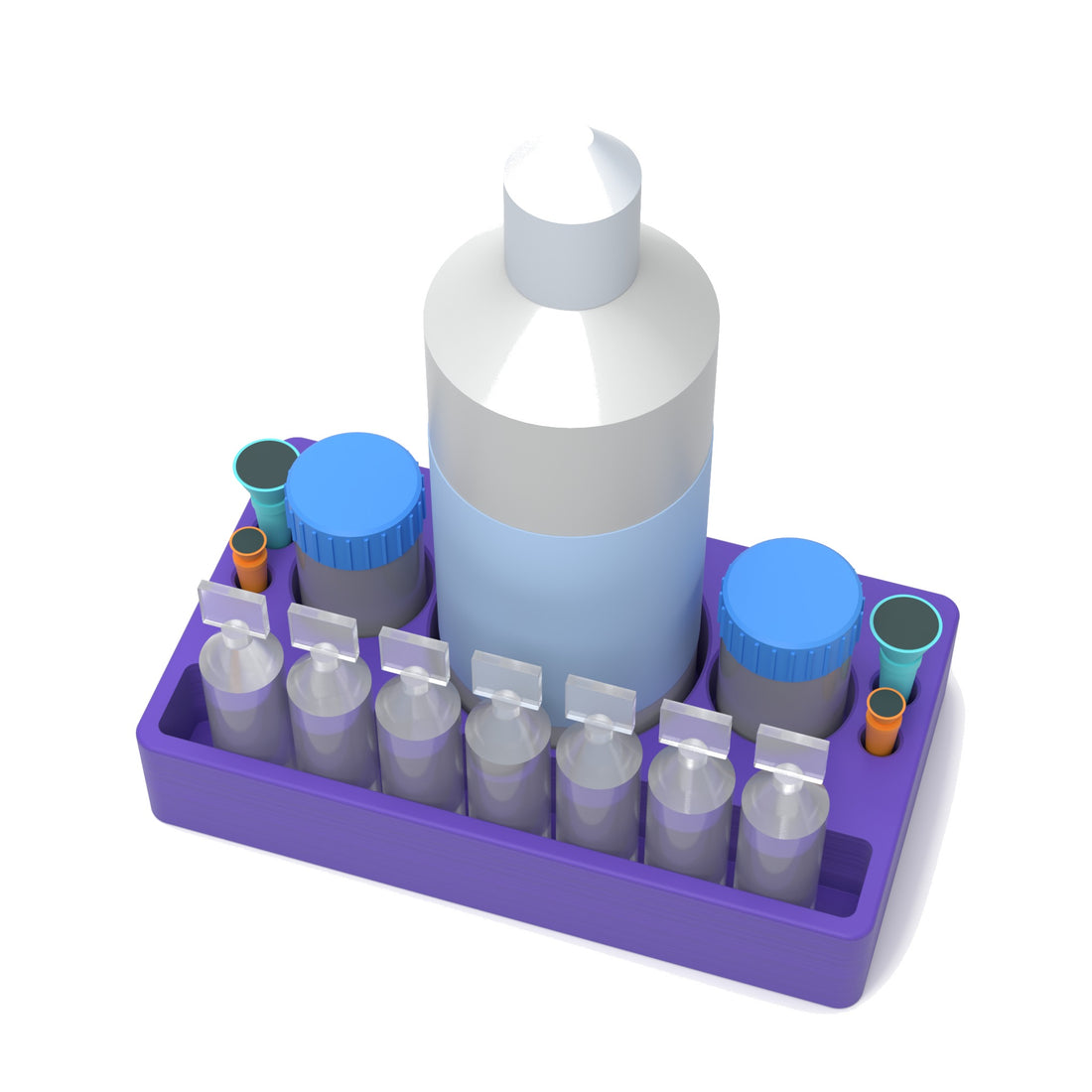 Staged: Scleral Lens Station - Large in Purple - lens cup, plungers, saline vials and bottles shown are not included