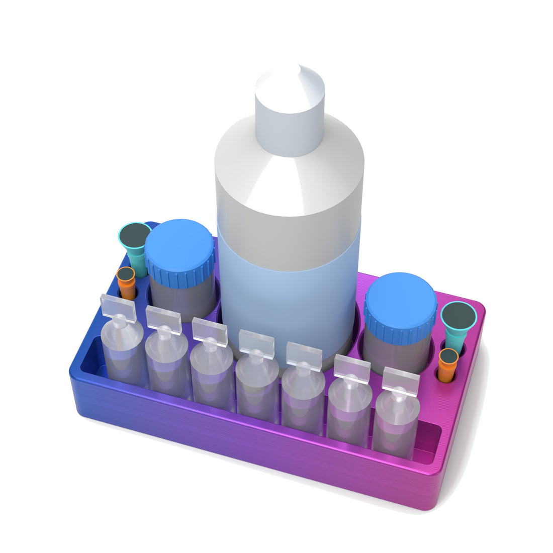 Staged: Scleral Lens Station - Large in RGB Metallic - lens cup, plungers, saline vials and bottles shown are not included