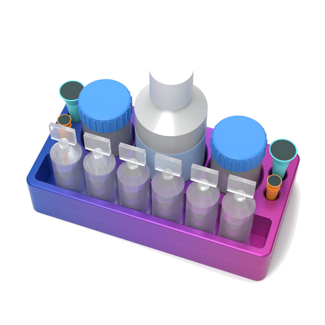 Staged: Scleral Lens Station - Medium in RGB Metallic - lens cup, plungers, saline vials and bottles shown are not included