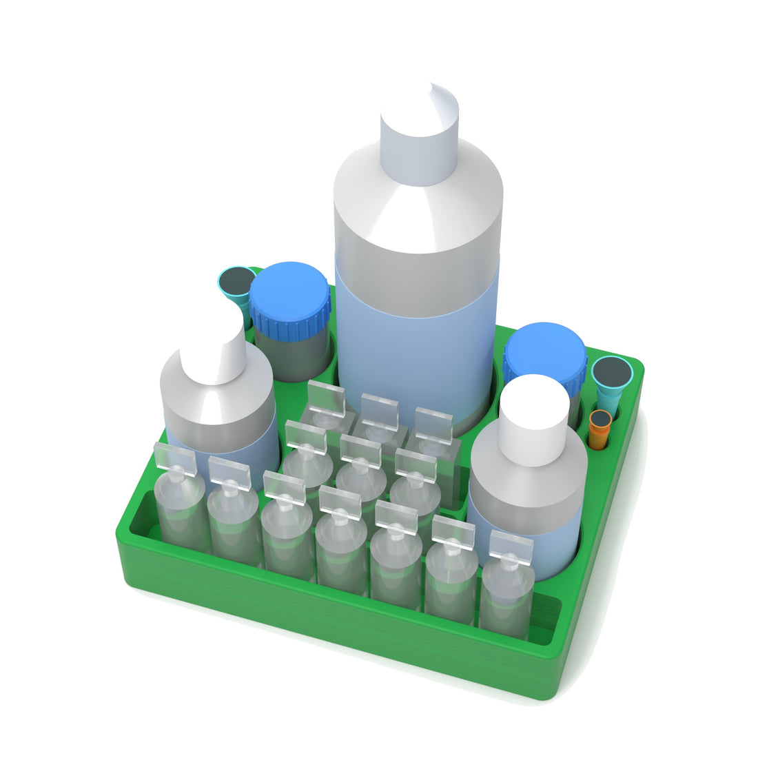 Staged: Scleral Lens Station - XL in Cyber Green - lens cup, plungers, saline vials and bottles shown are not included