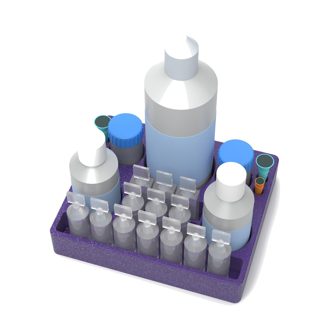 Staged: Scleral Lens Station - XL in Galaxy Purple - lens cup, plungers, saline vials and bottles shown are not included