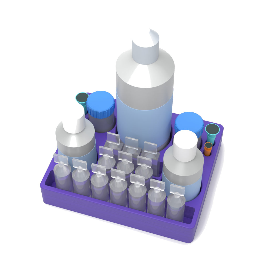 Staged: Scleral Lens Station - XL in Purple - lens cup, plungers, saline vials and bottles shown are not included