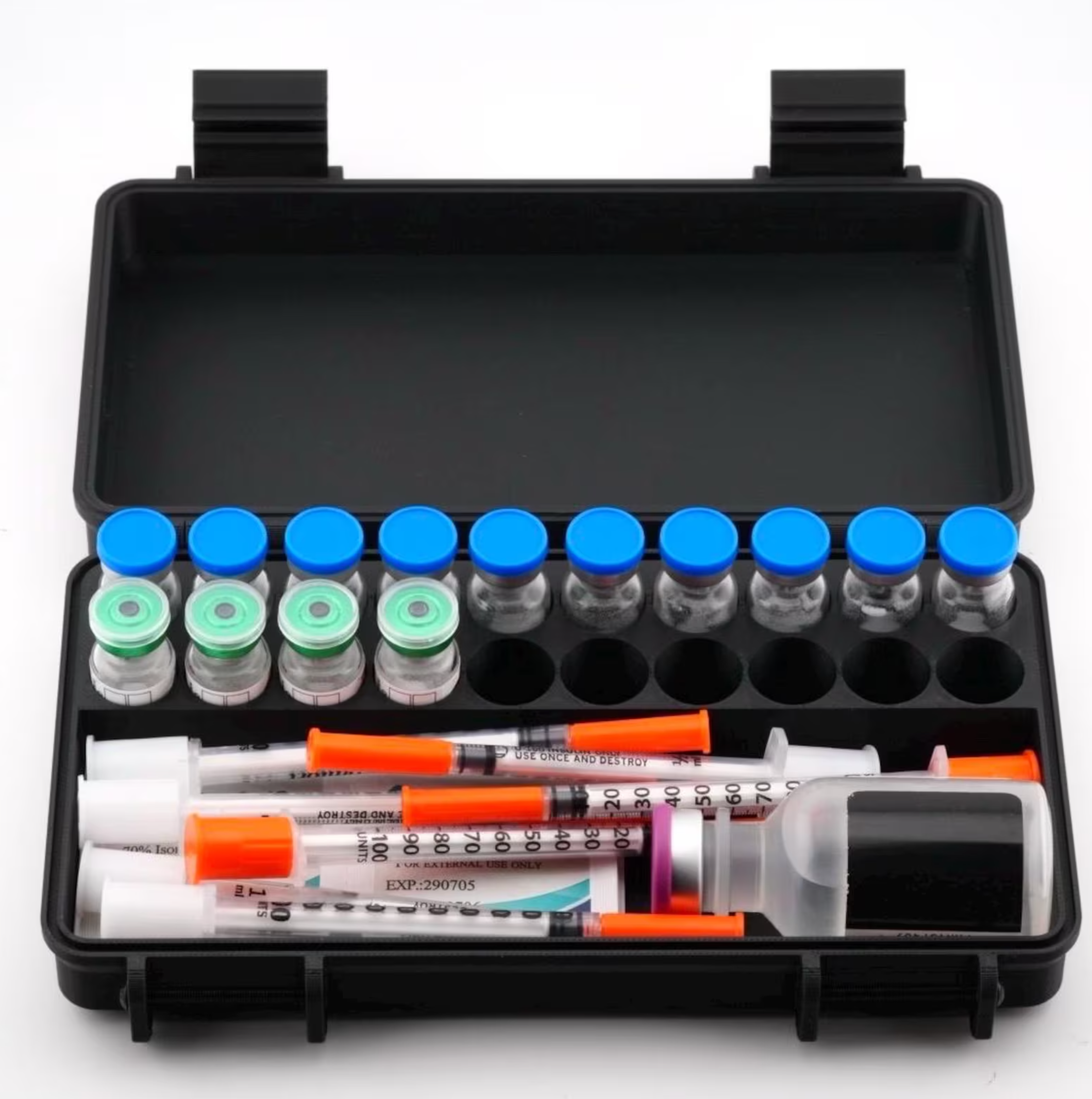 20-Slot 3 ml Vial Case with Syringe & Alcohol Pad Storage | Organizer for GLP-1, Peptides, Research