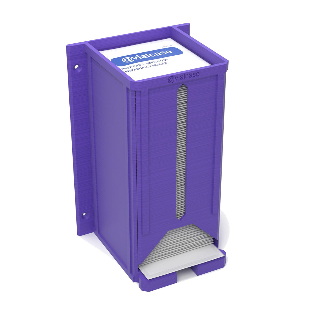 Staged: VialCase Prep Pad Dispenser Wall 100 Large Pads in Purple - prep pads shown are not included