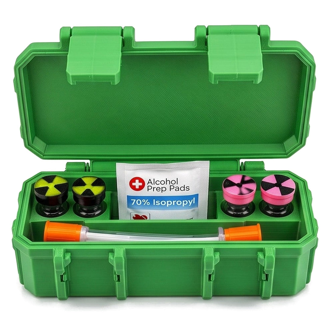 4-Slot vial case with extra storage - Cyber Green, open