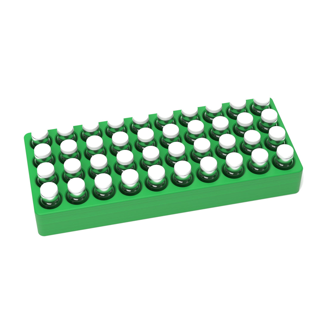 Staged: VialCase Fridge Tray 40 x 3 mL in Cyber Green - vials shown are not included