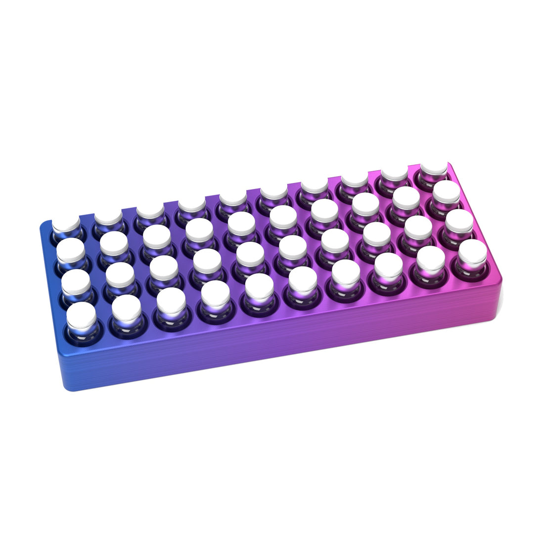 Staged: VialCase Fridge Tray 40 x 3 mL in RGB Metallic - vials shown are not included