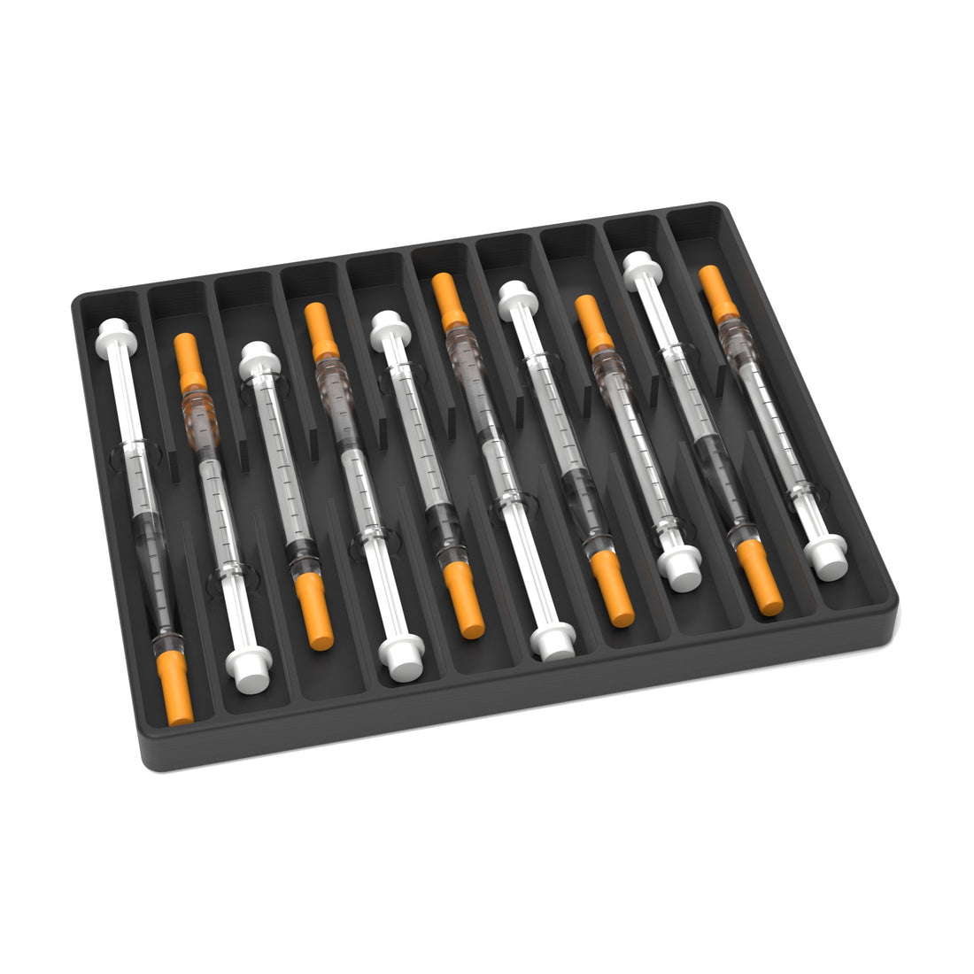 Staged: VialCase Fridge Tray Syringes in Black - syringes shown are not included