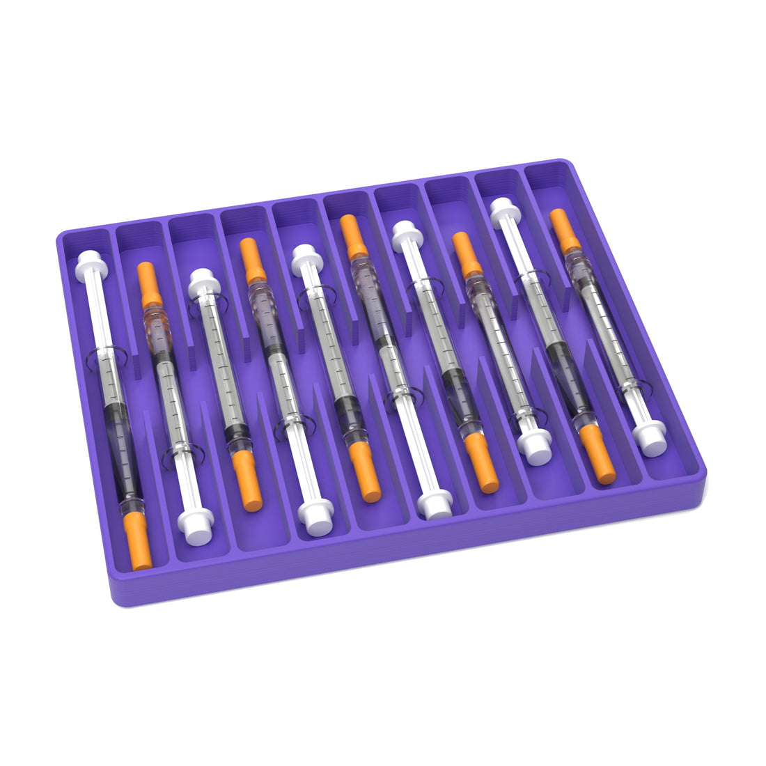 Staged: VialCase Fridge Tray Syringes in Purple - syringes shown are not included